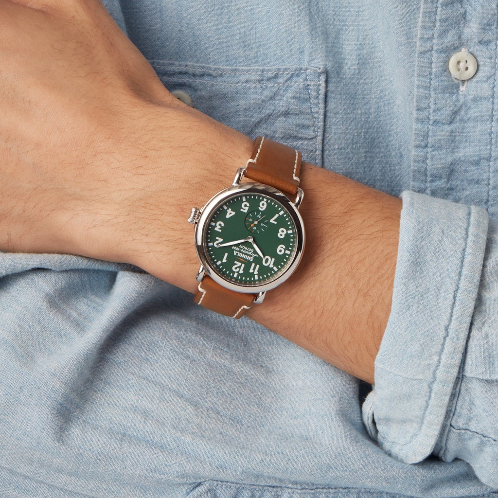 Shinola watch with green face